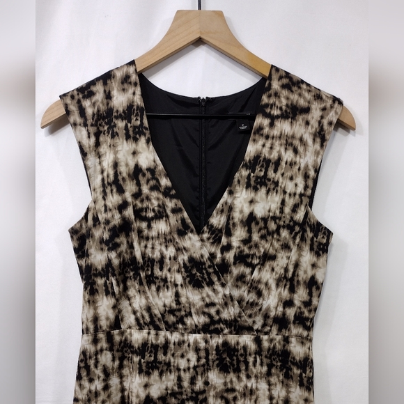 Ann Taylor Surplice Silk Blend V-Neck Sleeveless Dress Women's S Brown Artsy - Picture 2 of 8